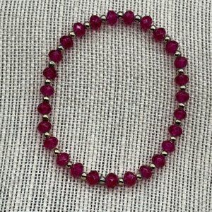 Ruby Red Bracelet Stretch Faceted Bead Round Gold Valentine Christmas Retro BoHo